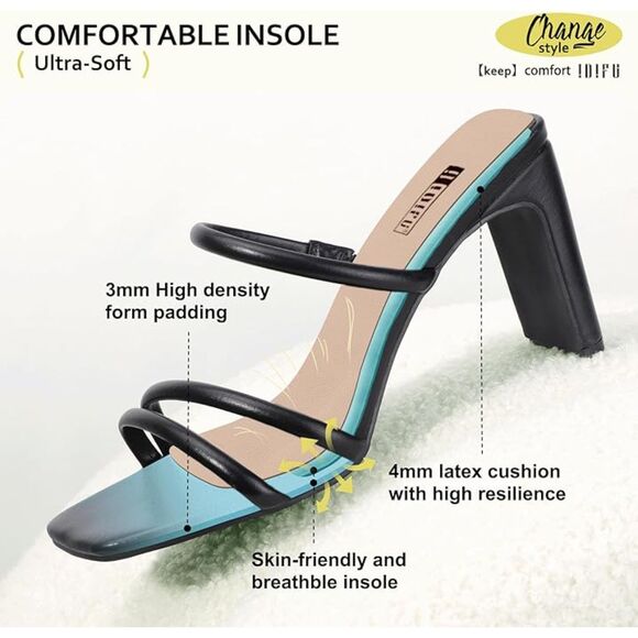 ✨ IDIFU IN3 Chunky Block Heels, Square Toe, Strappy Slip On Mules, Black Size 8 - Picture 4 of 9